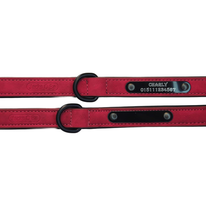Шкіряний ошийник для собак та котів з персональним гравіюванням Jack & Be - червоний, розмір M