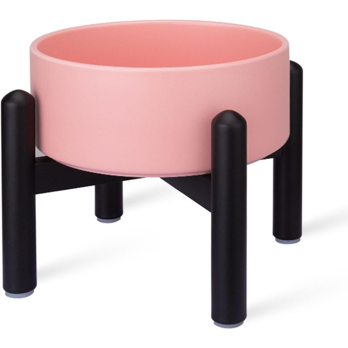 Підвищена годівниця для собак, керамічна миска для корму з нержавіючої сталі, діаметр 15,5 см, об'єм 850 мл, білий колір (середній, рожевий)