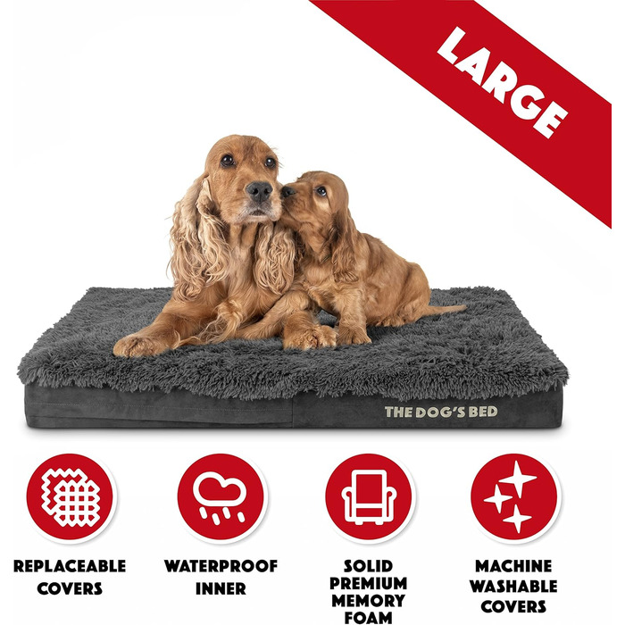 Ортопедичне ліжко для собак, велике, з штучного хутра, 101 x 64 x 10 см, вологостійке, з піною з пам'яті, сіре