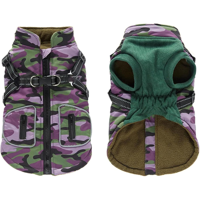 Зимовий одяг для собак: теплий, водонепроникний жилет з інтегрованим повідком, для малих, середніх та великих собак (фіолетовий)