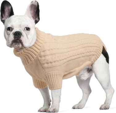 Теплий святковий пуловер для собак - пуловер з вирізом для повідка, для чихуахуа, рейнхаунд та котів (S/M), бежевий