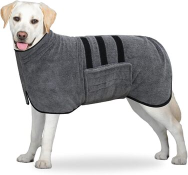 Рушник для собак з мікрофібри, сірий, XL. Швидковисихаючий, з клямками та регульованою стрічкою. Для великих, середніх та маленьких собак