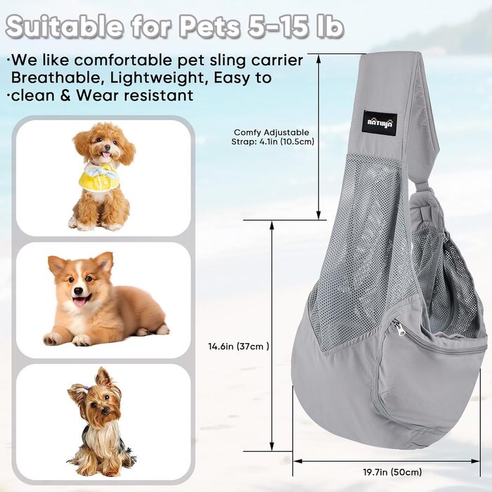 NATUYA Сумка-переноска для собак – легка та зручна, дихаюча сітчаста сумка для цуценят до 7 кг, сумка на блискавці, регульований ремінь для подорожей та прогулянок без рук