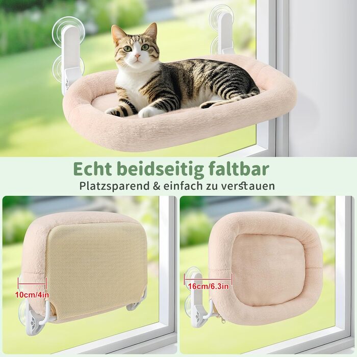 Кішка ліжко на вікно GUUSII - Зручна ліжко-гамак для котів на віконну раму з 4 присосками, білий колір