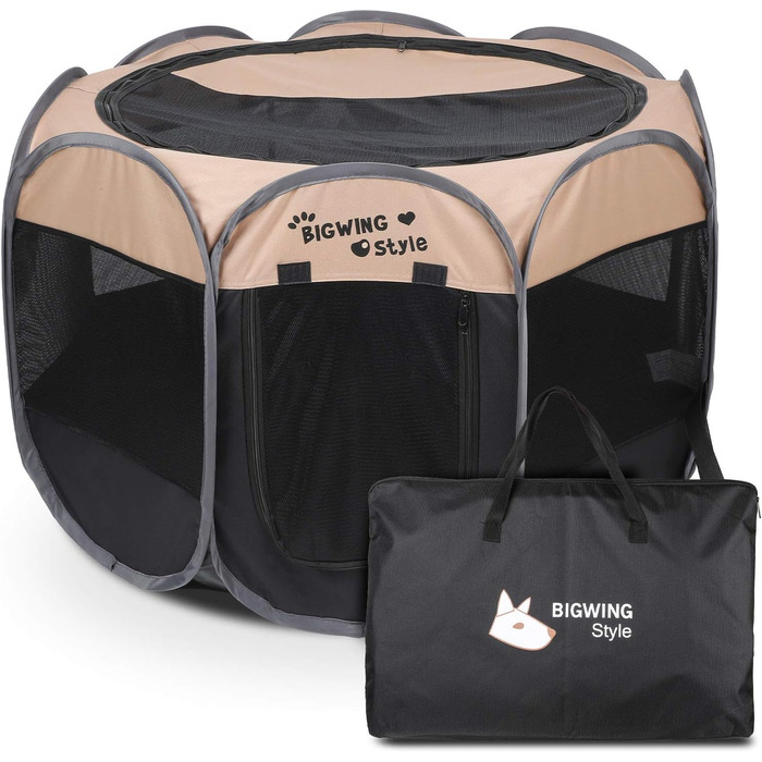 Вольєр для собак та котів BIGWING Style XL, бежевий: вольєр-забіг для цуценят, переноска для тварин, водовідштовхувальне накриття