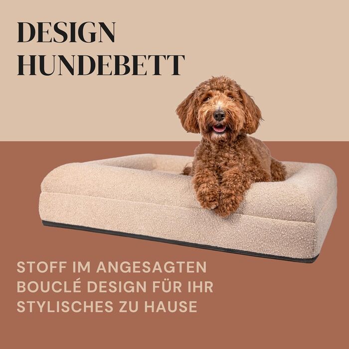 Ортопедичне ліжко для собак Bouclé, бежеве, з піною Memory Foam (M)