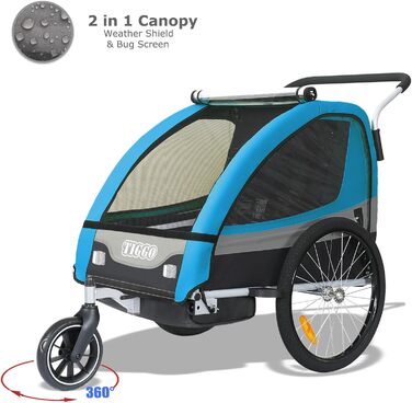 Дитячий причіп Tiggo 2 в 1: велосипедний причіп та біговий причіп для дітей, блакитний