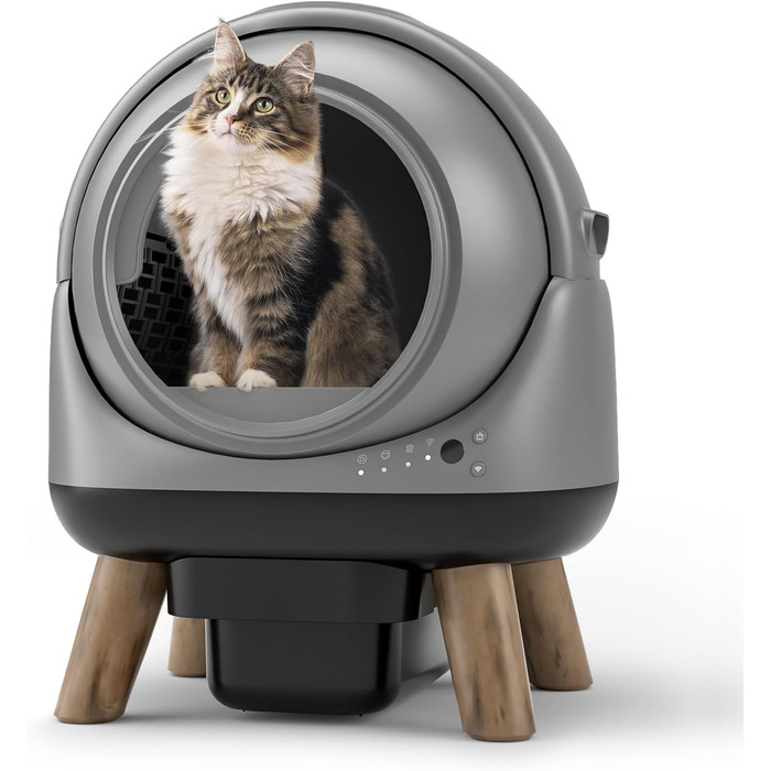 Автоматичний лоток для котів ELS PET з самоочищенням, захистом від розльоту, керуванням через додаток, без запаху, з килимком для котячого туалету та пакетами для сміття (чорний та сірий)