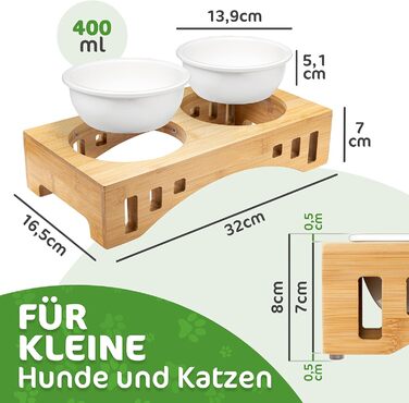 Миска для котів та тварин Giriniwee з бамбукового каркасу, 2 керамічні миски по 400 мл, піднята подвійна миска для кошенят, собак