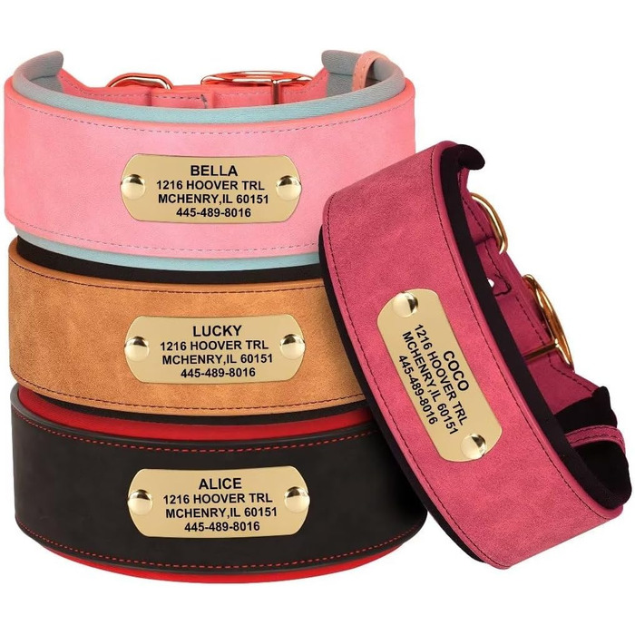 Нашийник для собак PET ARTIST з міцної PU шкіри, середнього та великого розміру, з можливістю гравіювання імені, надійна металева застібка, підходить для пітбулів та великих собак, L (XL: обхват шиї 48-58 см, ширина 5 см, рожевий)