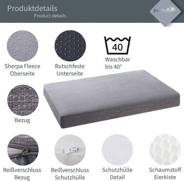 Ортопедичне собаче ліжко з знімним та пральним чохлом, світло-сірий колір, розміри XS