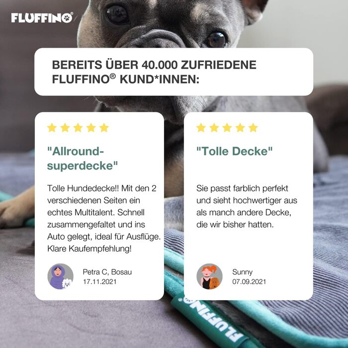 FLUFFINO® Двостороння ковдра для собак, м'яка та міцна, 150x100 см, сіра, прати при 40°C – плед для великих і малих собак, покривало на диван