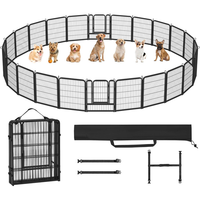 Клітка для цуценят Yaheetech 16-частинна з фіксацією, переносна для собак, ідеальна для дому та саду, легка збірка (80см, 24шт)
