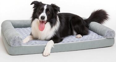 Ортопедичне ліжко для собак 90x65x18 см, сірого кольору - зручне собаче ліжко з бортиками, м'який дизайн з рожевими квітами, знімний та пральний чохол, неслизьке та водонепроникне покриття, підходить для собак середніх розмірів (L 90 x W 60 x H 18 см)