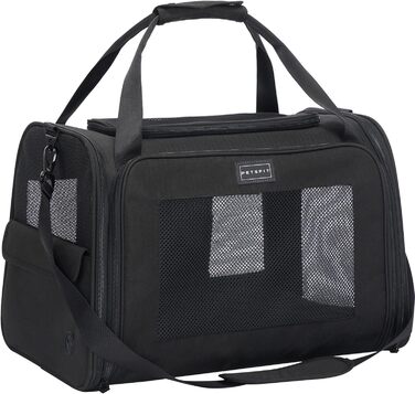 Транспортна сумка для котів та собак Petsfit - складана переноска для тварин з м'яким килимком, 47.5 x 33 x 33 см, чорна