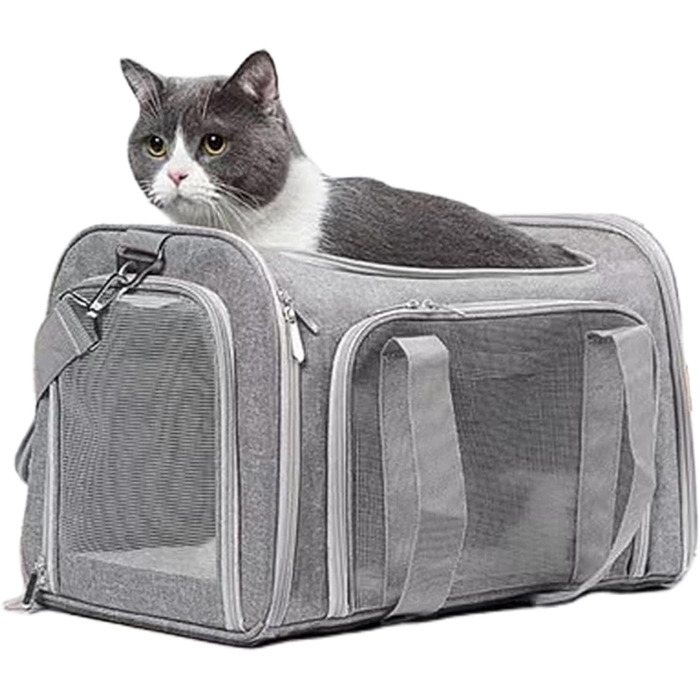 Складана переноска для собак та котів - переноска для тварин для подорожей, кемпінгу та авто (Сірий)
