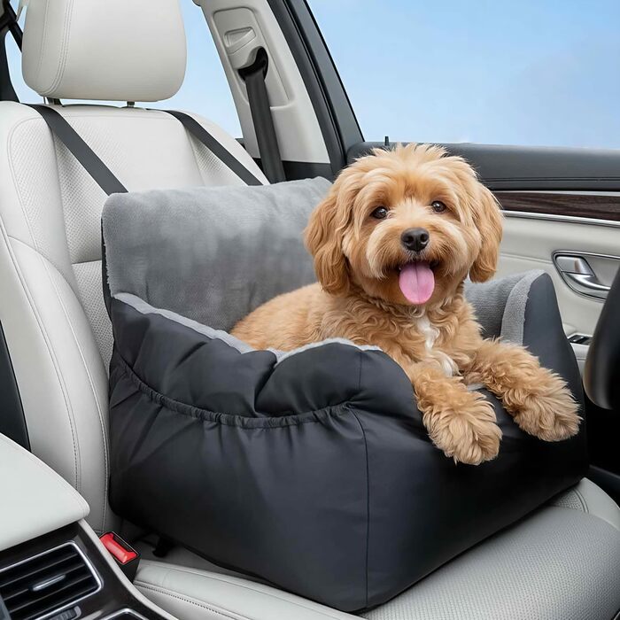 Автокрісло для собак - стабільне, для малих порід (до 12 кг), з ременем безпеки, водовідштовхувальне, знімний килимок, бічні кишені