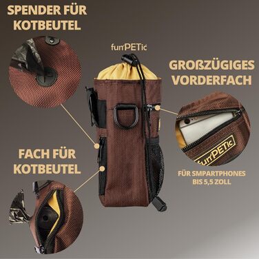 Набір для годування тварин funPETic: сумка для ласощів та складна миска з силікону. Сумка для корму з 4 відділеннями, варіанти носіння, карабін у подарунок. Ідеально для собак, коней та дресирування.