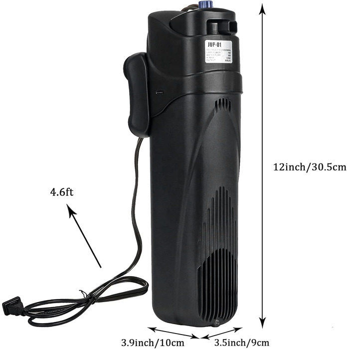 Coospider UV фільтр для акваріума JUP-01 9W, 800 л/год, для 150-300 л, внутрішній фільтр з лампою від водоростей та запасними елементами