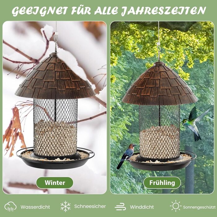 Годівниця для птахів Costway з металу, підвісна, вологостійка, для саду та балкону, коричнева
