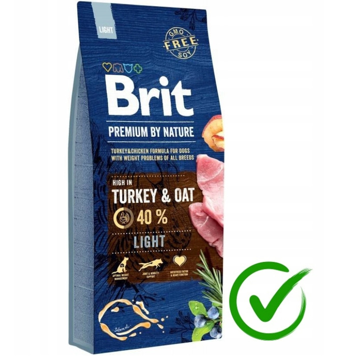 Сухий корм Brit Premium by Nature з індиком та вівсом для собак із надмірною вагою, 15 кг