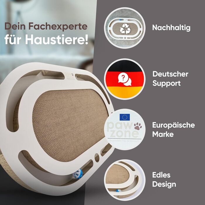 PAWZONE Драбина-крізь-стіну для котів, 72x45 см, двостороння, знімні елементи, іграшки, XXL картон, MDF, біла