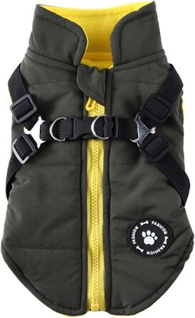 Водонепроникний теплий зимовий одяг для собак: куртка-жилет з шлейкою, утеплена, для цуценят та собак середніх та великих порід, зелений, розмір L