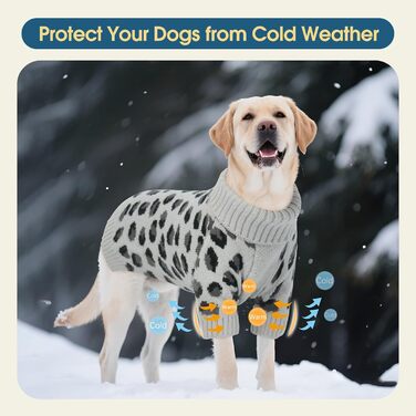 ROZKITCH Пуловер для собак середнього та великого розміру, теплий в'язаний пуловер, зимовий одяг для хаскі, біглів та догів, сірий, розмір L (спинка: 40 см)