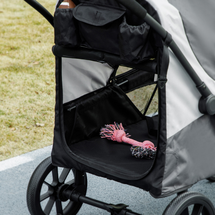 PawHut Dog Stroller Dog Buggy Foldable для великих собак і кішок до 30 кг Cat Buggy з подушками Сітка Вікна Двері Сумка для зберігання Котяча коляска з тросами безпеки, гальмами, баггі Темно-сірий | Аосом
