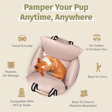 Автокрісло для собак (водонепроникний бустер) з ручками та кишенями, до 13,6 кг – рожевий