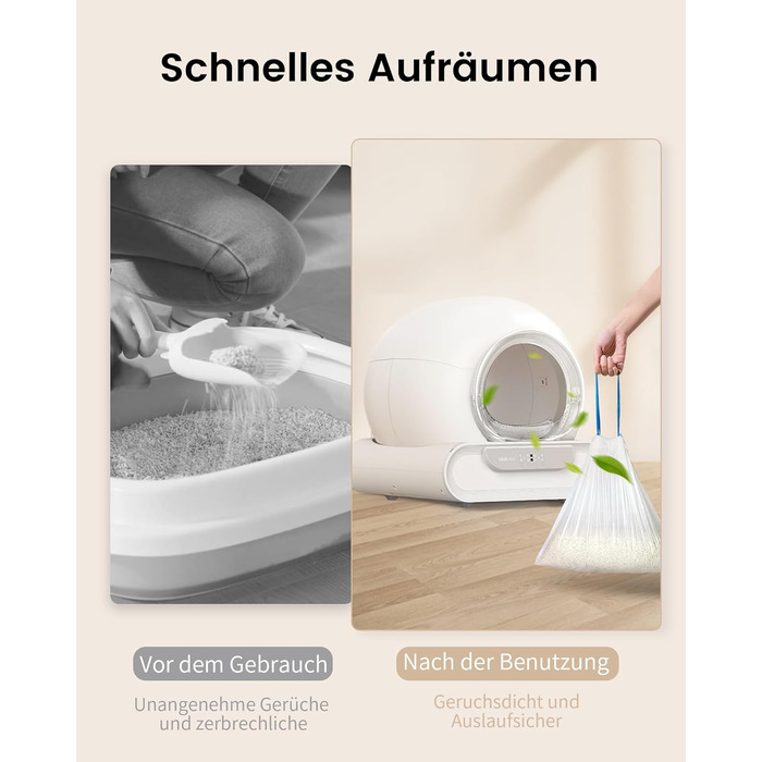 Автоматичний туалет для котів LELO PAWS, 65л, самоочисний, з контролем запаху, керування через APP, електричний, XXL, з мішком для сміття та килимком, для кількох котів, білий (блакитний)