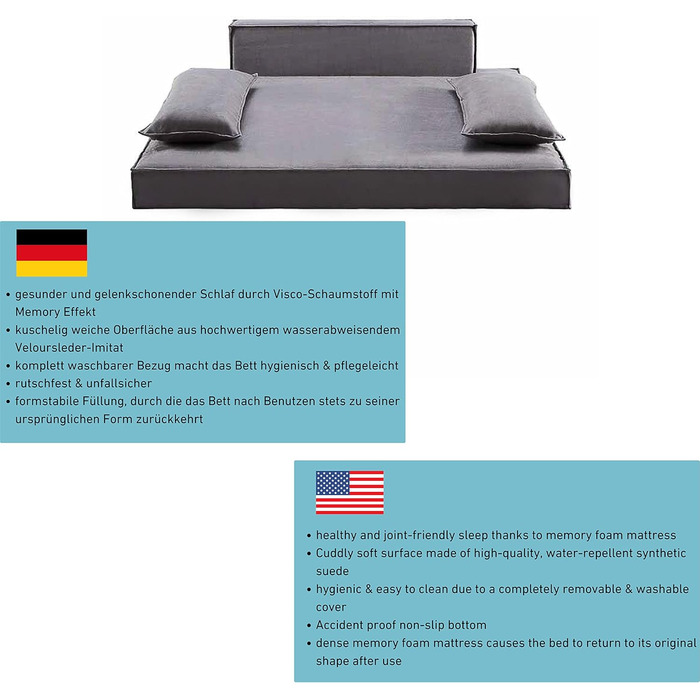 Ортопедичне ліжко для собак HomeConic середнього розміру - м'яке диван-ліжко з Memory Foam, зручне місце для сну, ліжко для собак та котів, сірого кольору