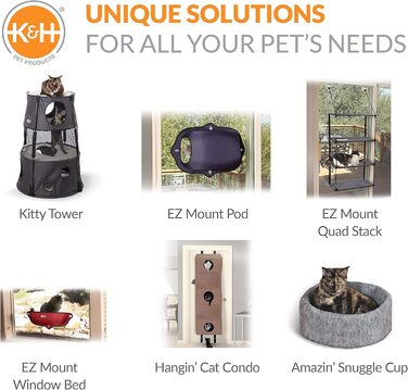 Підвіконна лежанка для котів K&H EZ Mount, 3 рівні, сіра, 30,5×58,6 см