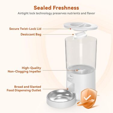 Автомат годівлі для котів 4.2L з програмуванням, з нержавіючою чашею, 6 прийомів їжі на день