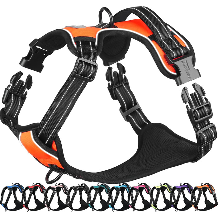 Нашийник для собак VIVAGLORY Easefit, протирвучий, з ручкою, для тренувань та прогулянок, м'який, антирвучий, захист від вислизання, розмір M, (Помаранчевий, XL(76-99см обхват грудної клітки))