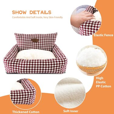 Ортопедичне ліжко для собак PETCUTE, кошик для собак, миється, нековзне, супер м'яке ліжко для домашніх тварин з знімним подушкою, кошик для собак та великих котів та собак, Коричневий (S, Бордовий)