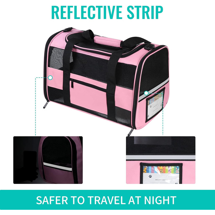 Транспортна переноска для котів та собак, велика, рожева. Розкладна переноска для тварин з м'якими боковинами, підходить для середніх та маленьких собак та котів