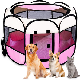 Складана переносна вольєр для цуценят та собак, 74x74x43 см, рожевий, 8 м. Водонепроникний вольєр для собак, котів та кроликів