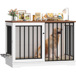 Клітка для собак FirFurd 120см: металева та дерев'яна, XXL, для дому, 120 x 90 x 60 см, коричнево-біла