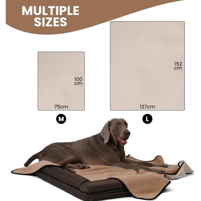 Водонепроникний коврик для собак PETTOM 152x127 см, м'який коврик для великих та маленьких собак, захисний коврик для дивана, ліжка, автокрісла, меблів - прання до 30°C (L, пісочний)