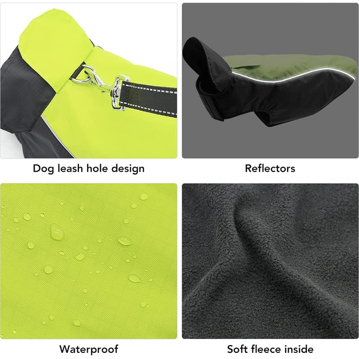 Водонепроникний теплий дощовик для собак - регульований жилет для собак з відбиваючими елементами. Підходить для малих, середніх та великих собак (зелений, X-Large)