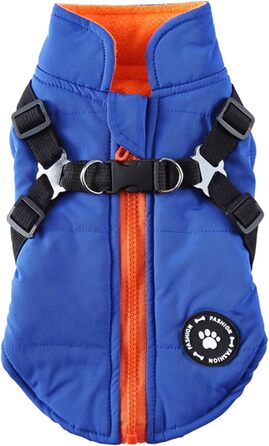 Тепла куртка для собак, жилет, повід, 2-в-1 зимова куртка, без тяги, жилет для собак, повід, комплект, куртка для цуценят, маленьких та середніх собак, блакитний (S)