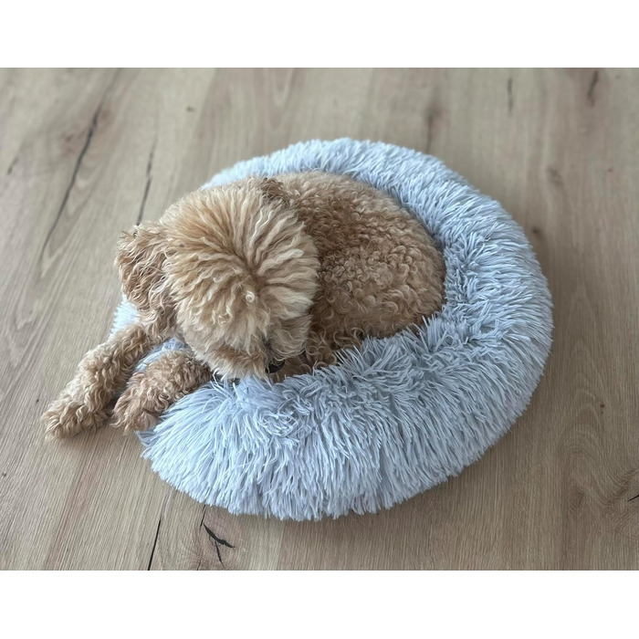 М'яке ліжко для собак та котів Donut, кругле, світло-сіре, Ø 40 см, з плюшу, миється, не слизьке