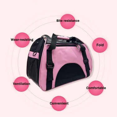 Транспортна сумка для собак та котів DONYER, рожева, з м'якою конструкцією та сіткою зверху та з боків, розмір 44 x 20 x 30 см