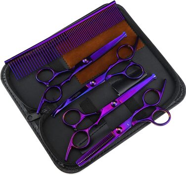 Набір ножиць для грумінгу собак 6-в-1: прямі, фігурні, для стрижки та проріджування шерсті. Професійний набір для догляду за собаками