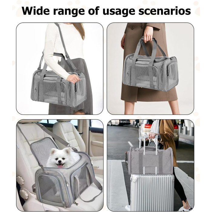 Транспортна переноска для кота та собаки Vuxava, складана, дихаюча, з плечовим ременем та знімним килимком (Сірий, L)