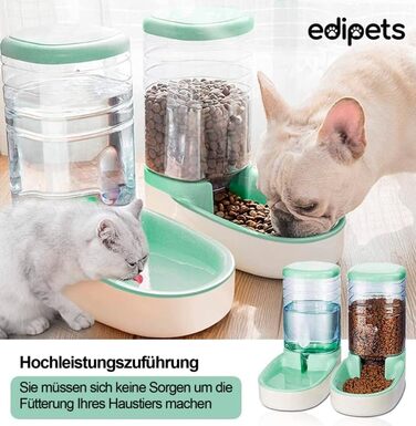 Edipets автоматична годівниця та поїлка для котів і собак, 2 в 1, 3.8 л, зелена