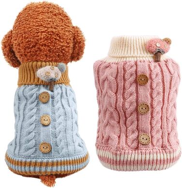 Теплий зимовий пуловер для собак Doubleer - тепла жилетка, м'який в'язаний светр для маленьких та середніх собак (рожевий, синій, жовтий)