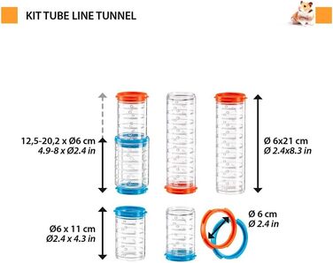 Ferplast Набір тунелів для хом'яків Röhren Hamster-Set (7 частин) - прозорі тунелі з вентиляцією, іграшка для клітки