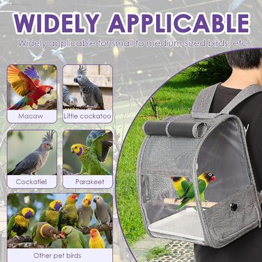 Рюкзак для птахів: переносна сумка-транспортер з жердинами та підставками, сірий. Підходить для папуг та інших середніх та дрібних птахів. Зроблений з дихаючої та міцної тканини Оксфорд.